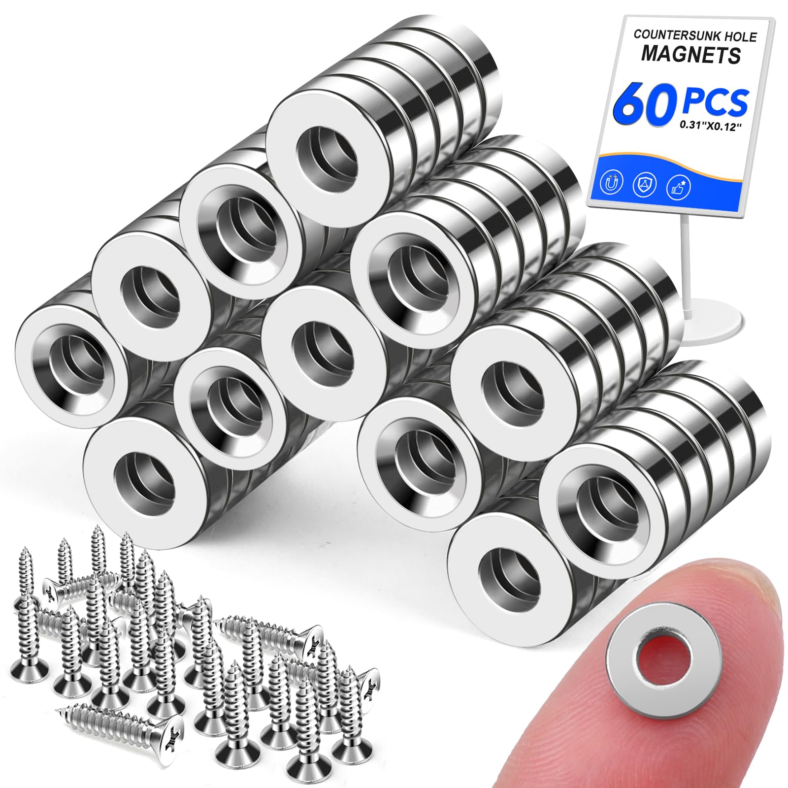 LOVIMAG 60Pack Round Rare Earth Neodymium Countersunk Magnets with Screws