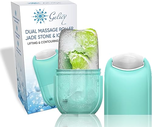 Gelicy V&P Cubo de hielo de contorno y rodillo de jade para cara - Rodillo de hielo para cara y ojos - Masajeador facial de hielo y jade -