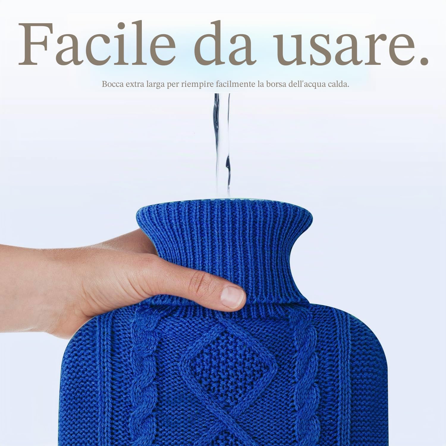 Borsa dell'acqua calda/borsa termica – con morbida fodera in maglia di alta qualità – blu scuro, 2 ​l – Termoforo per crampi mestruali e comfort durante il ciclo – Impacco caldo e freddo