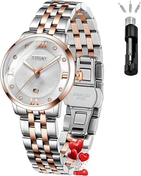 F.ZEGAO Analog Watches for Women, Diamond Luxury Women Dress Watches, Waterproof Date Display
