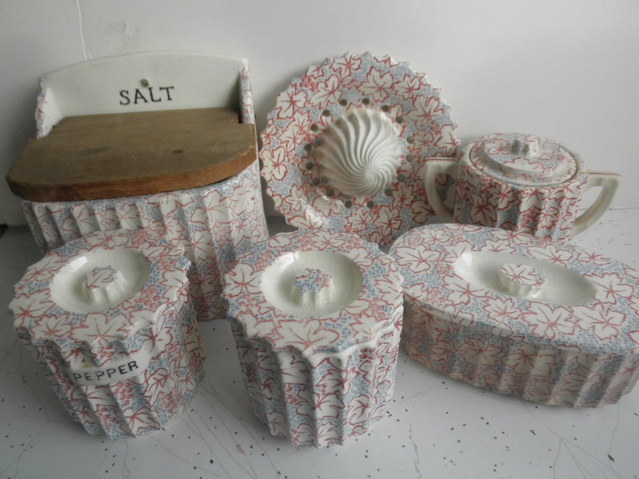 Vintage Japan Porcelain Canister Set with Salt Box & Orange Juicer Everything Else