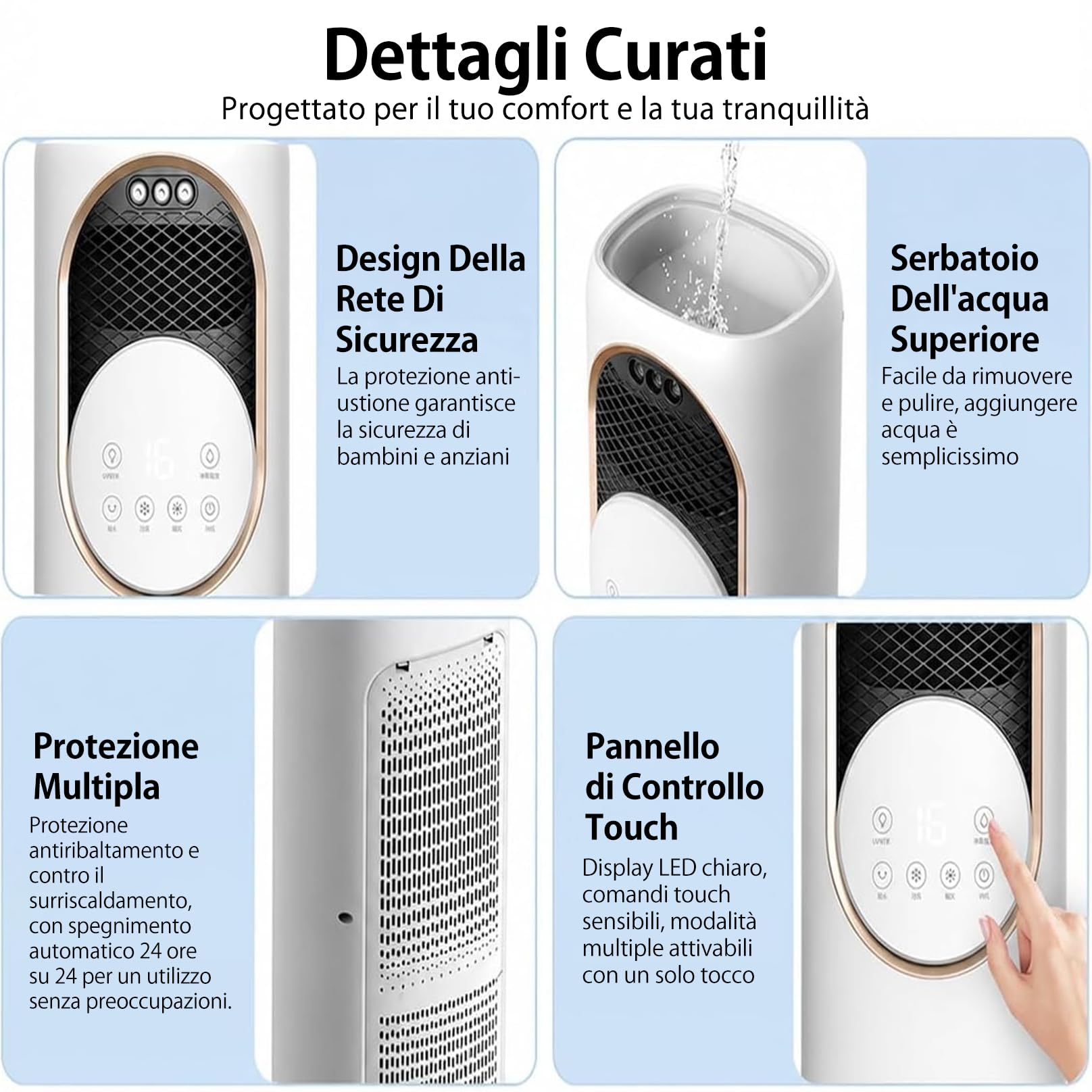 Condizionatore Portatile Silenzioso, Raffrescatore Portatile, Raffreddatore d'aria, Climatizzatore con Nebulizzazione, Timer 1-12H, Controlli Tattili e Telecomando, per Casa Ufficio Camere
