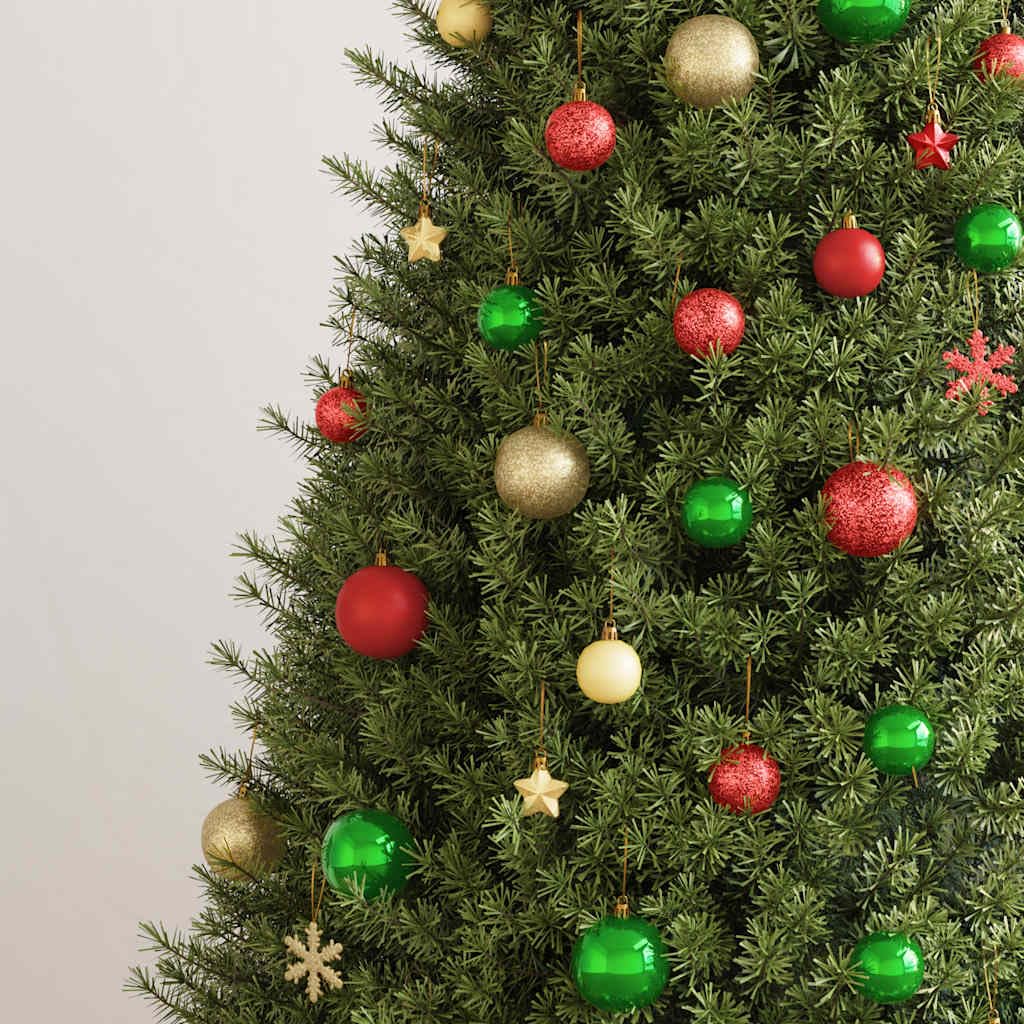 Juego de 112 bolas de Navidad de poliestireno, color rojo, verde y dorado, con 3 tamaños y diseños mate brillante, incluye punta de árbol de Navidad y colgante para árbol de Navidad y