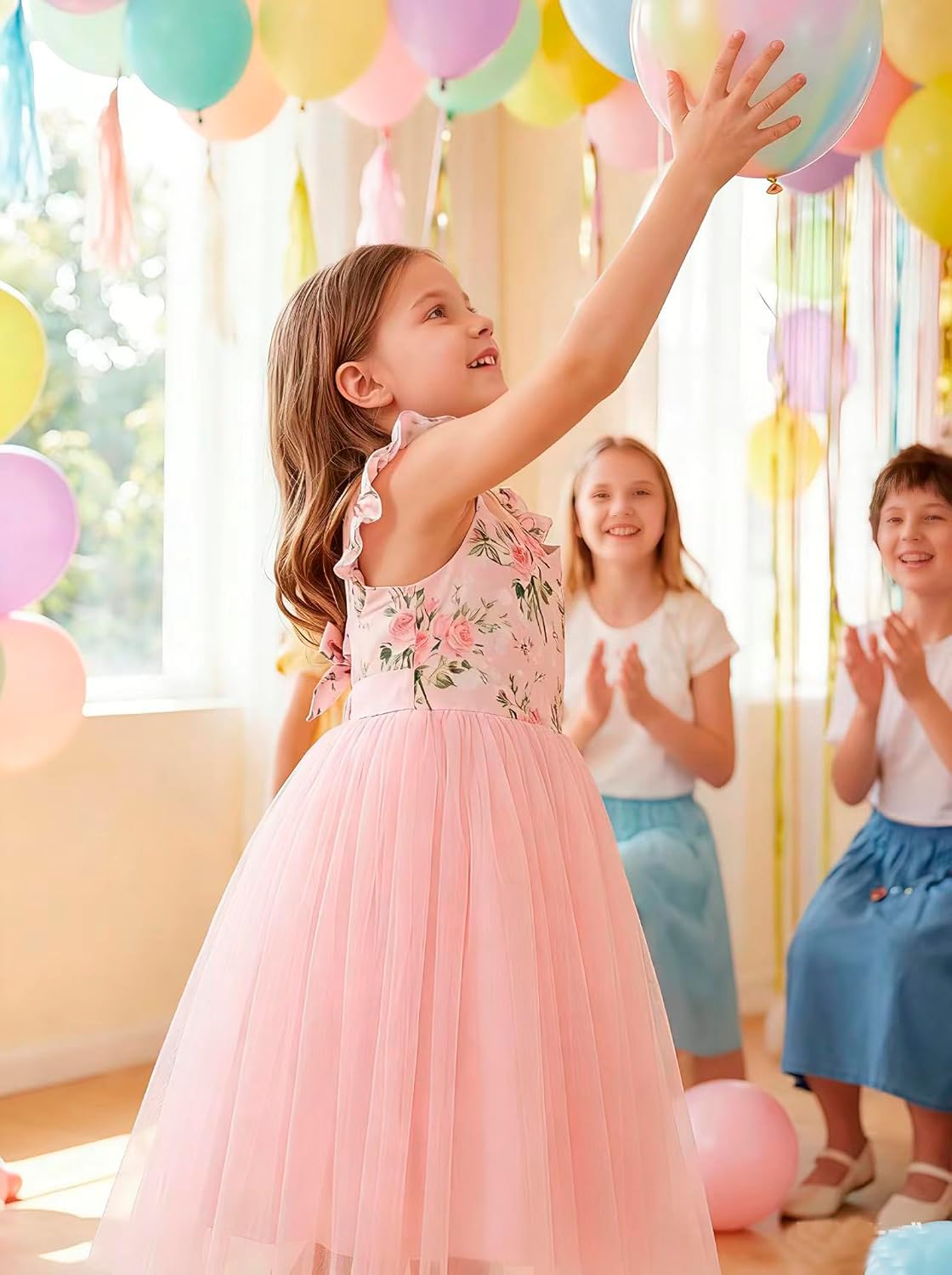 Girls Tulle Dress Summer Floral Wedding Birthday Easter Casual Toddler Tea Party Dresses