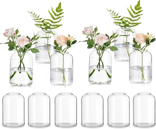 Glasseam Glass Bud Vases for Single Stem Flower, Small Clear Vase Set of 12 | 3.7"H, Handblown, Modern Minimalist, Table Centerpieces, Living Room, Bathroom, Kitchen, Home Decor, Wedding Party
