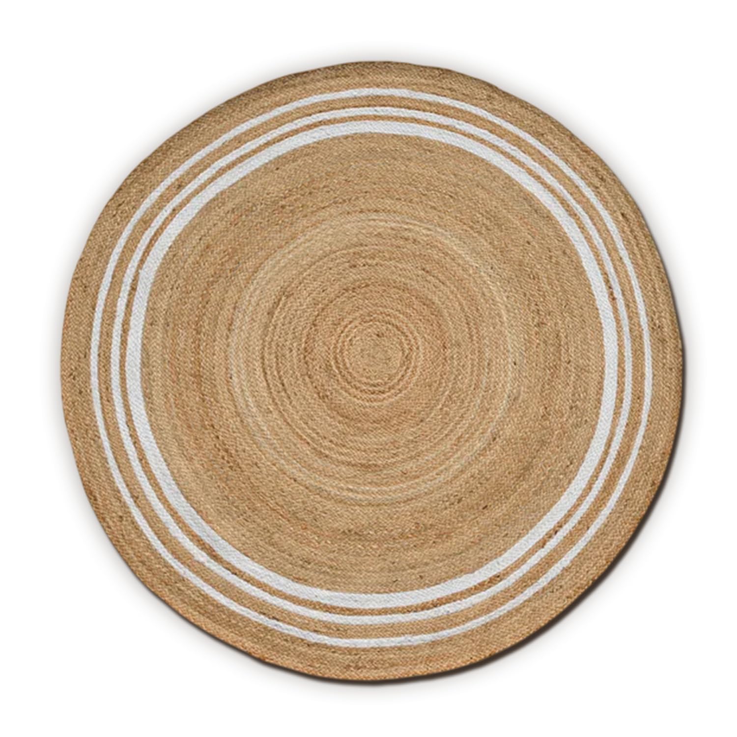 HANIESTA Ivory Ring Round Jute Boho Bohemian Handcrafted Rug, 200x200 cm, Natural/White Border Handmade Reversible Circle Carpet for Living Room, Bedroom, Hallway, and Entryway Decor — image 1