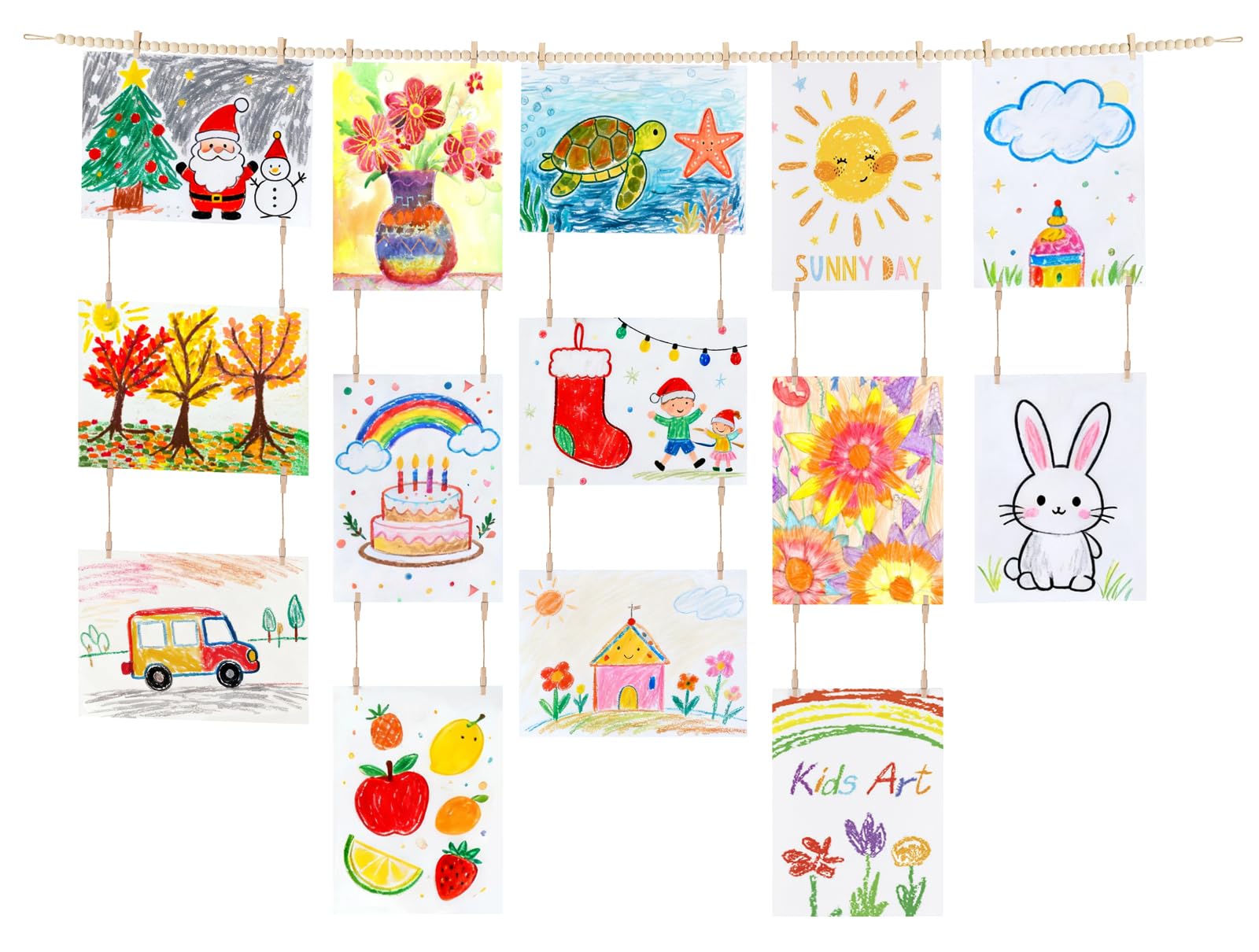Photo 1 of Dahey Kids Artwork Wall Display, Boho Wooden Bead Garland with 34 Clips