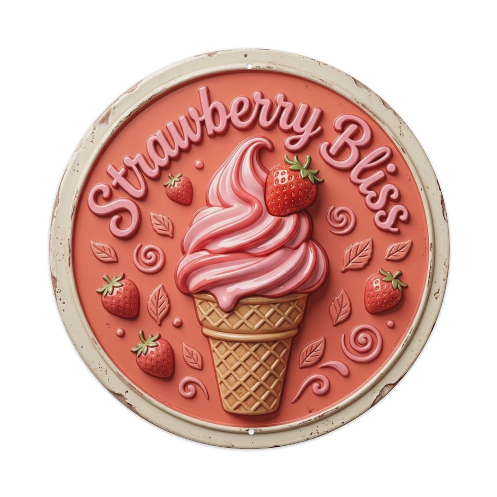 Cwbufd Vintage Style Strawberry Bliss Dairy Retro Vintage Metal Tin Sign Plaque Wall Decor For Cafe, Club Bar, Office, Garden Metal Poster 8X8inch