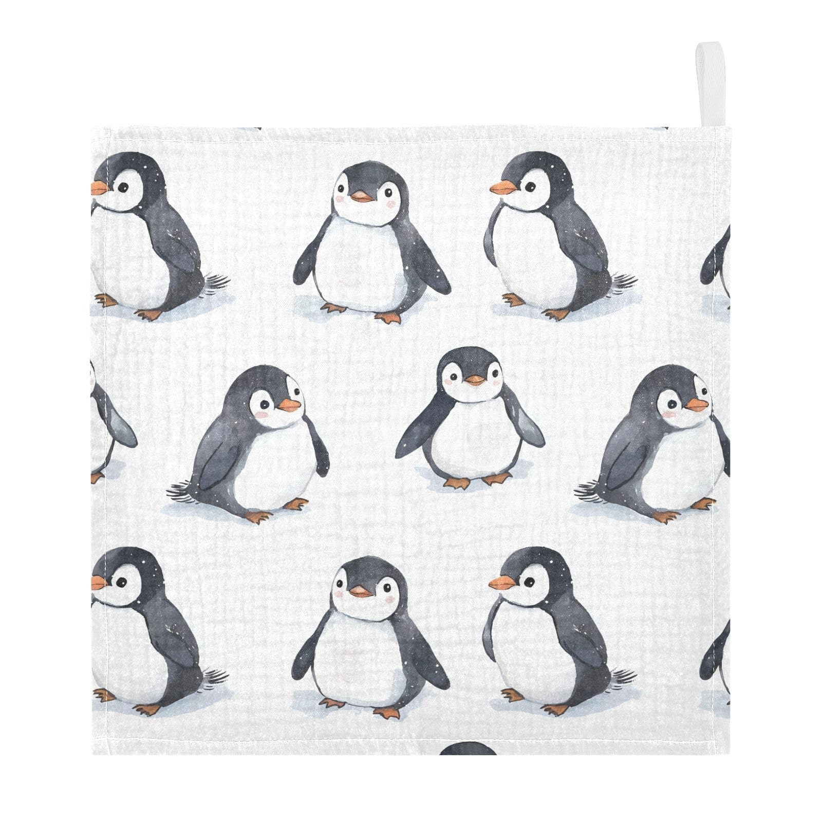 vvfelixl Penguin Sit on Ice Baby Burp Cloths Baby Muslin Washcloths for Boys Girls Cotton Babys Face Towel for Newborn Soft 11.8 X 11.8 in, 5 Pack
