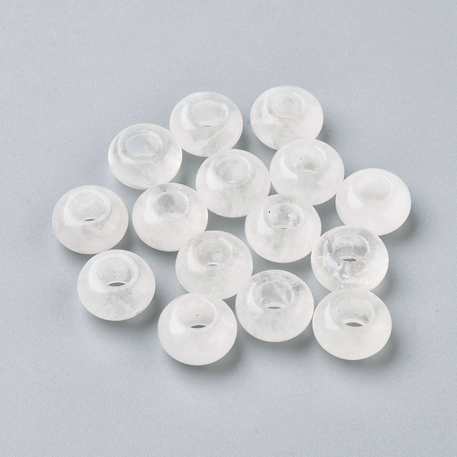 Cheriswelry 30pcs 14mm Natural Quartz Crystal Round Large Hole Gemstone Beads Semi Gem Loose Rondelle Crystal Beads for European Jewellery Bracelet Making
