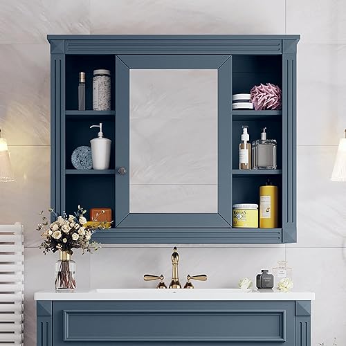 Miniatura 17 de Merax Tocador de baño de 36 pulgadas con fregadero, armario de almacenamiento de tocador de baño de 36 pulgadas con espejo a juego, parte superior
