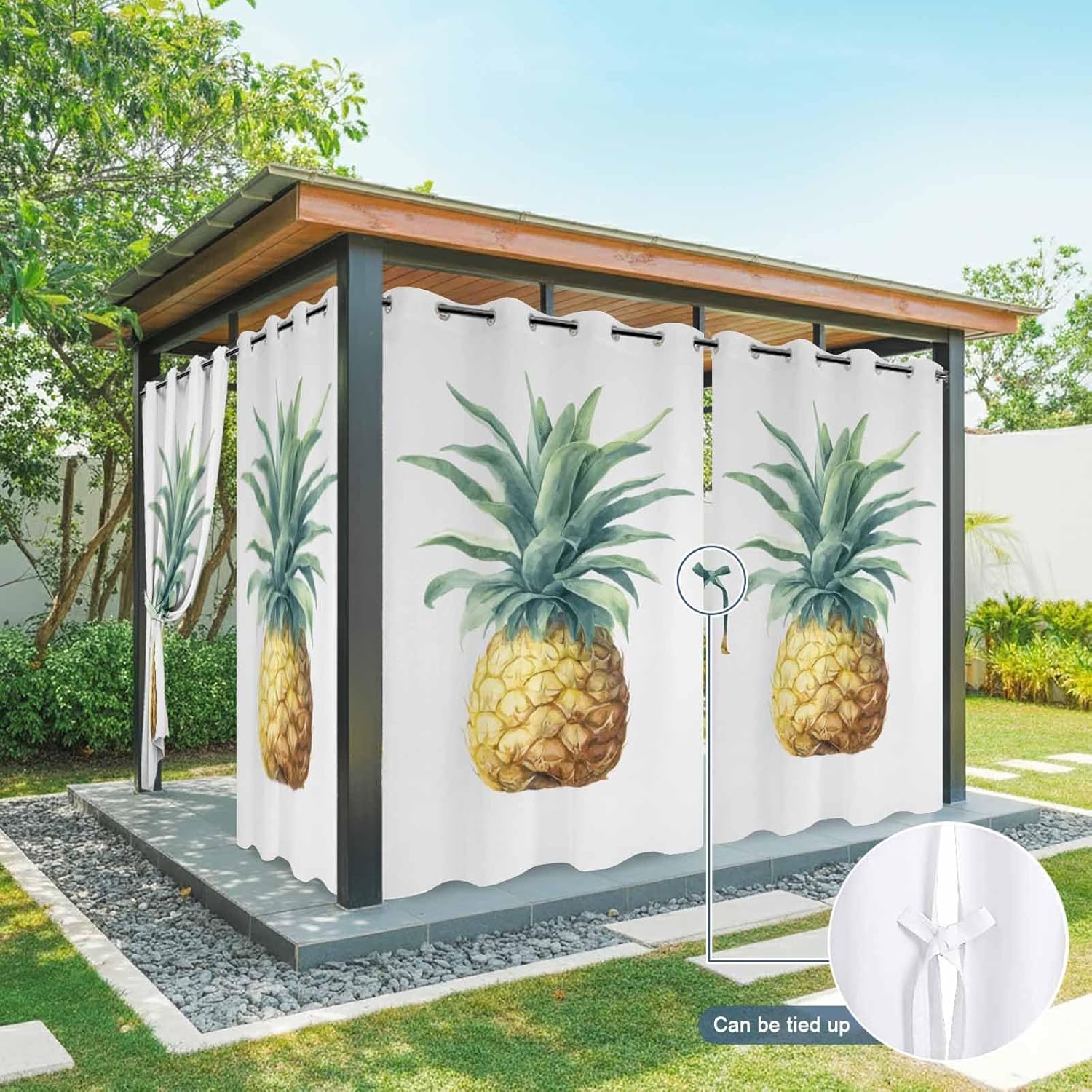Outdoor Curtains for Patio Waterproof, Pineapple Outdoor Privacy Panels Grommet, Summer Botanical Watercolor Blackout Outside Curtains for Porch/Cabana/Pergola/Gazebo 54"x108", 1 Panel