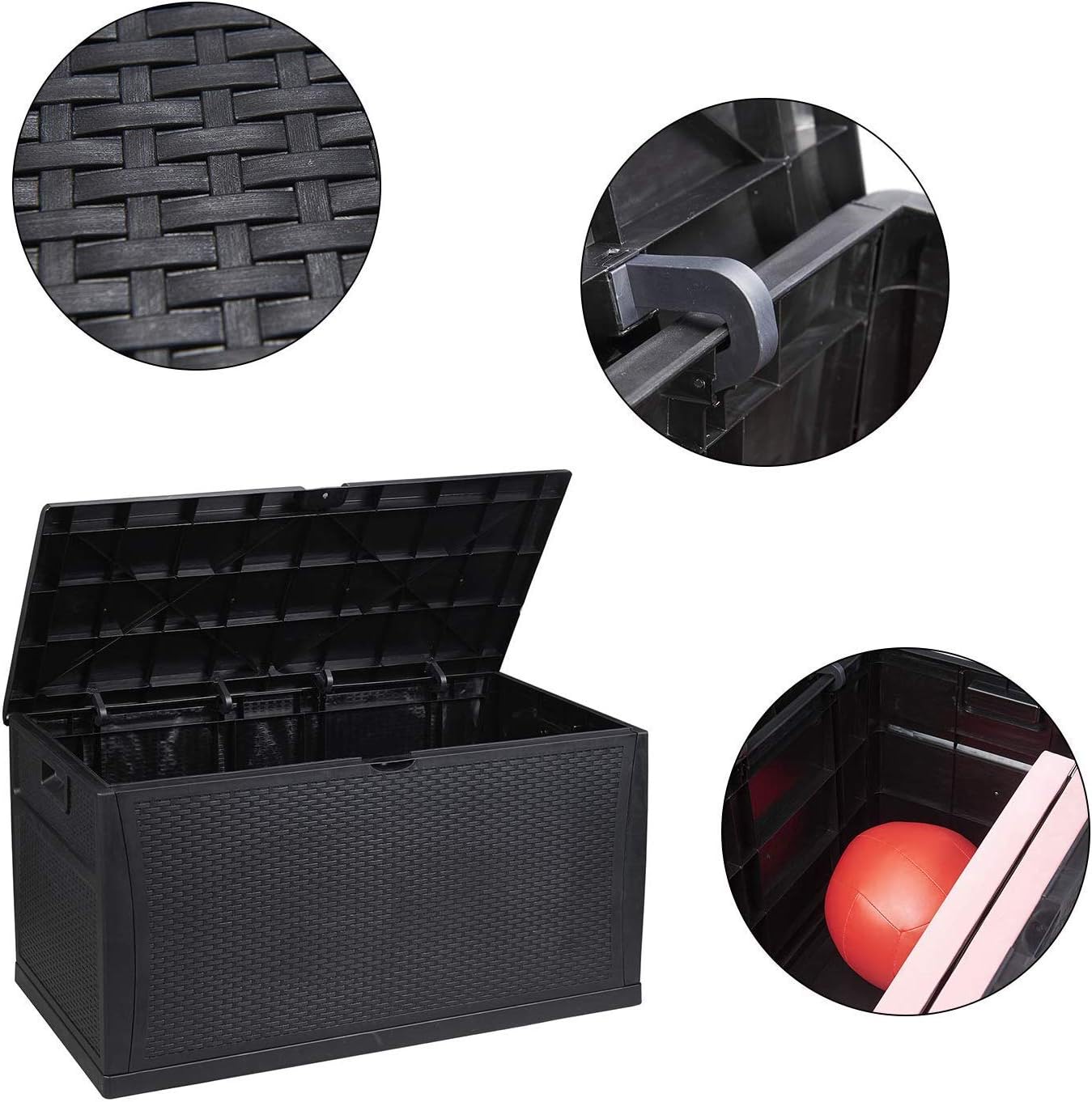 120 Gallon Large Deck Box, Outdoor Storage Box Waterproof Resin Indoor/Outdoor Storage Container and Seat for Patio Cushions (Black)…