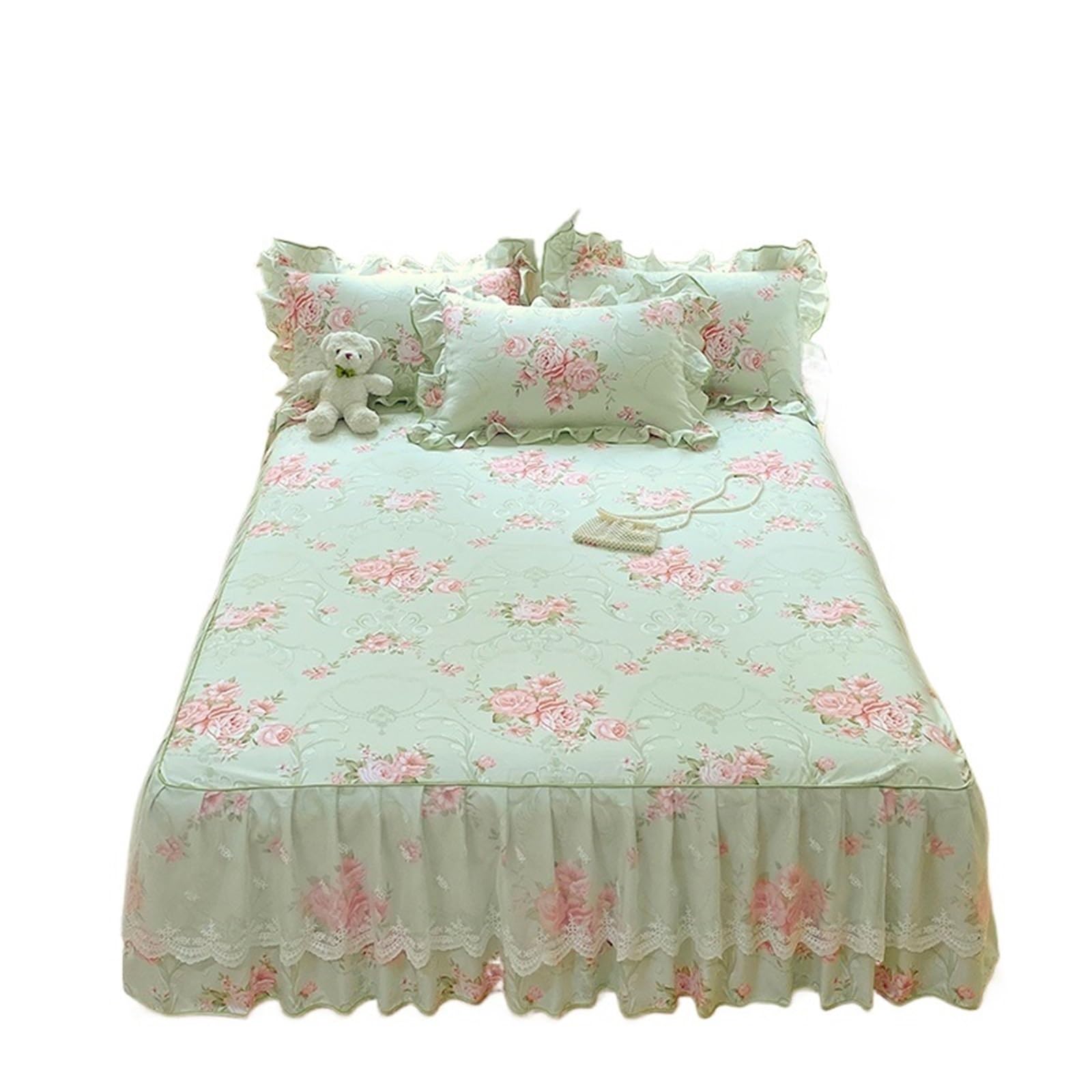 Ruffled Bed Skirt 1pc Bed Skirt Floral Style Bedspread Ruffles Cover Single/Queen/King Size Mattress Protector (No Pillowcase)(Color-08,King 180x200cm 1pc)