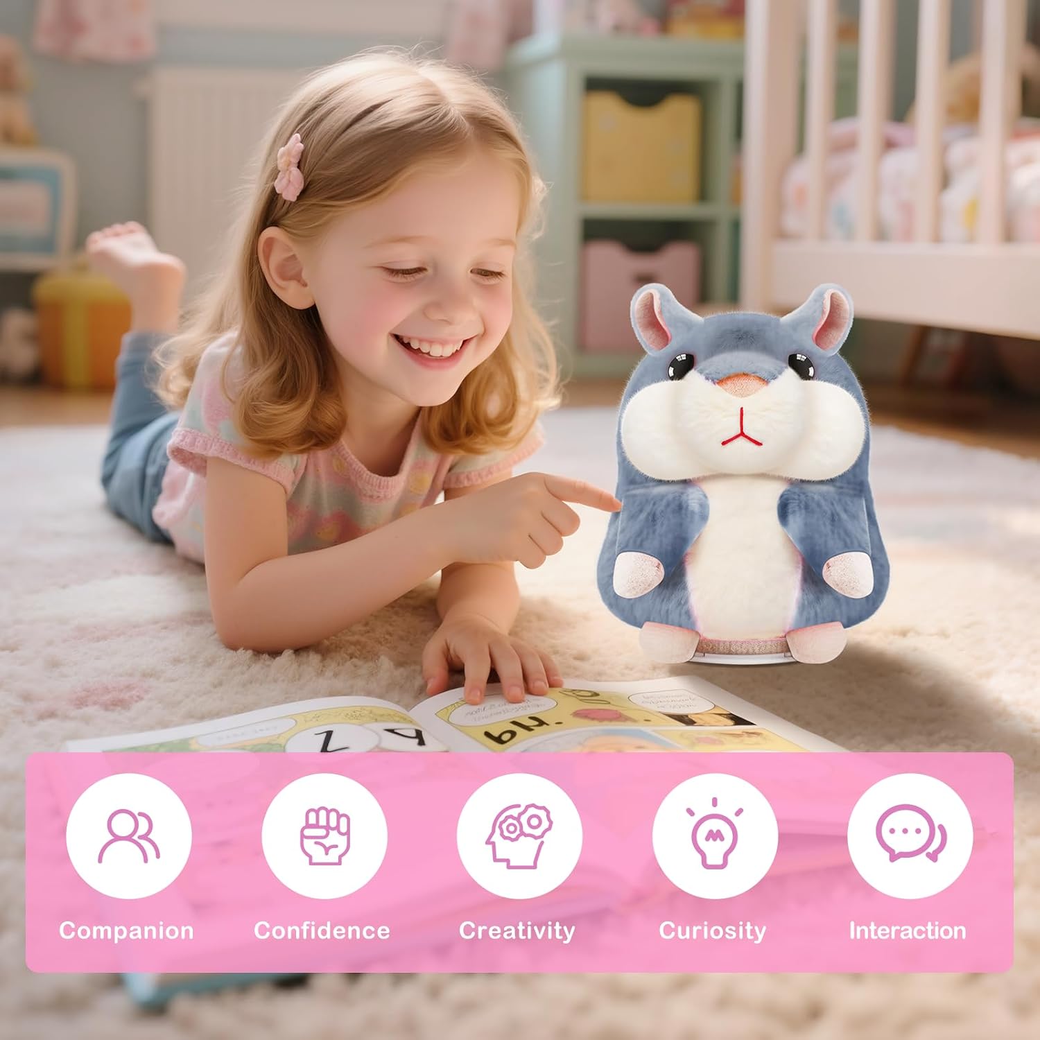 SANJOIN Kids Toddler Toys for Ages 2-4, Talking Hamster Repeats What You Say for Boys Girls, Interactive Plush Repeating Toy Gifts for 2 3 4 5 6 8 Year Old Boy Girl Birthday Gift (Gray)