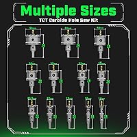 Vista 2 de Tungsten Carbide Hole Saw Kit 22 Pcs – Carbide Hole Saw Set 9/16" to 2-1/8" for Metal, Stainless Steel, Wood – Includes 2 Drill Bits, Deburring