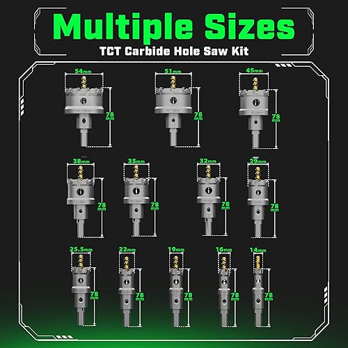 Miniatura 2 de Kit de sierra perforadora de carburo de tungsteno, 22 piezas, juego de sierras de carburo de 916 a 2-18 pulgadas para metal, acero inoxidable,