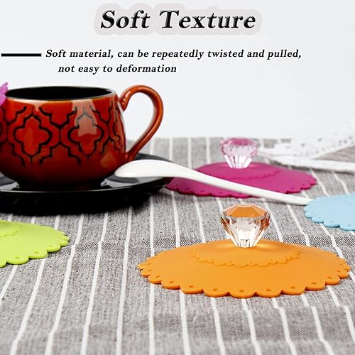 Miniatura 3 de Tapas de silicona para tazas flexibles de diamante, cubiertas reutilizables para tazas de té y café, antipolvo, herméticas, tapas de taza de vidrio,