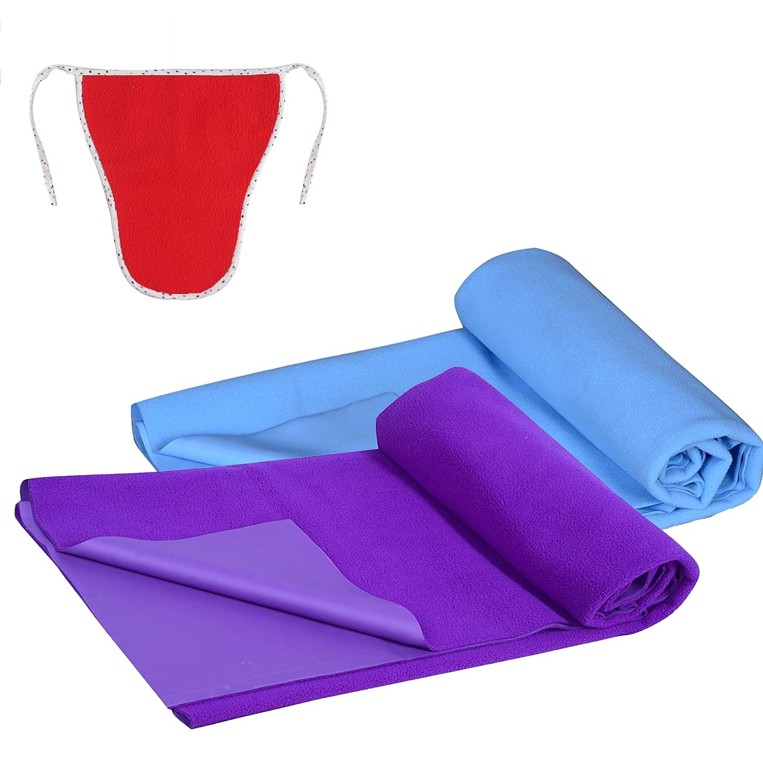 Angel Baby Water Absorbent Microfiber Rubberized Dry Mat Sheet Mattress Protector for Toddler Baby with 1 Baby Langot Free Set of 2 (Large - 140cm x 100cm, Light Blue & Plum)
