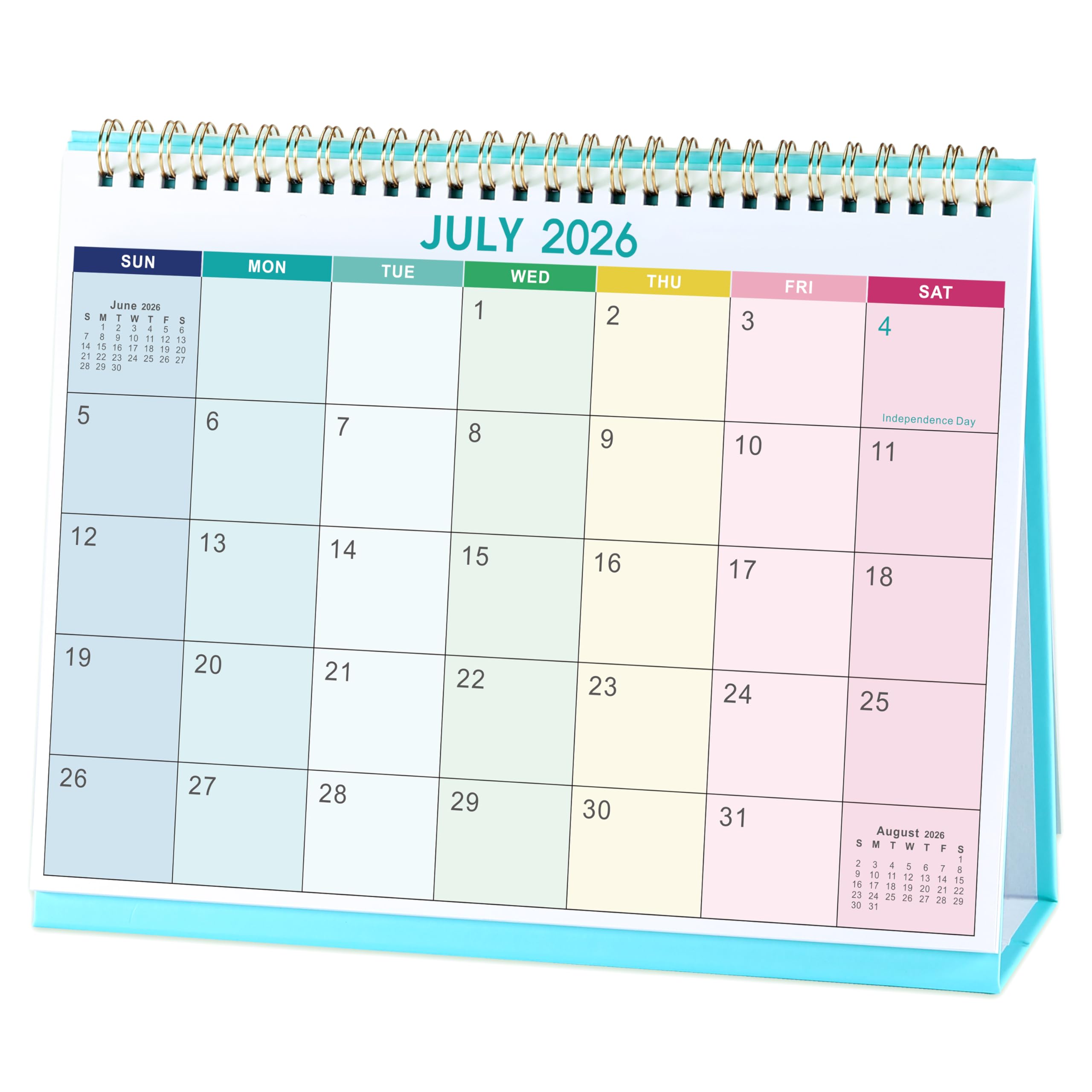 Desk Calendar 2026-2027 - JUL 2026 - DEC 2027, Calendar 2026-2027, 9.8" x 8.3", Standing Flip Desktop Calendar with Thick Paper, Memo Pages + Twin-Wire Binding + Unruled Blocks - Rainbow