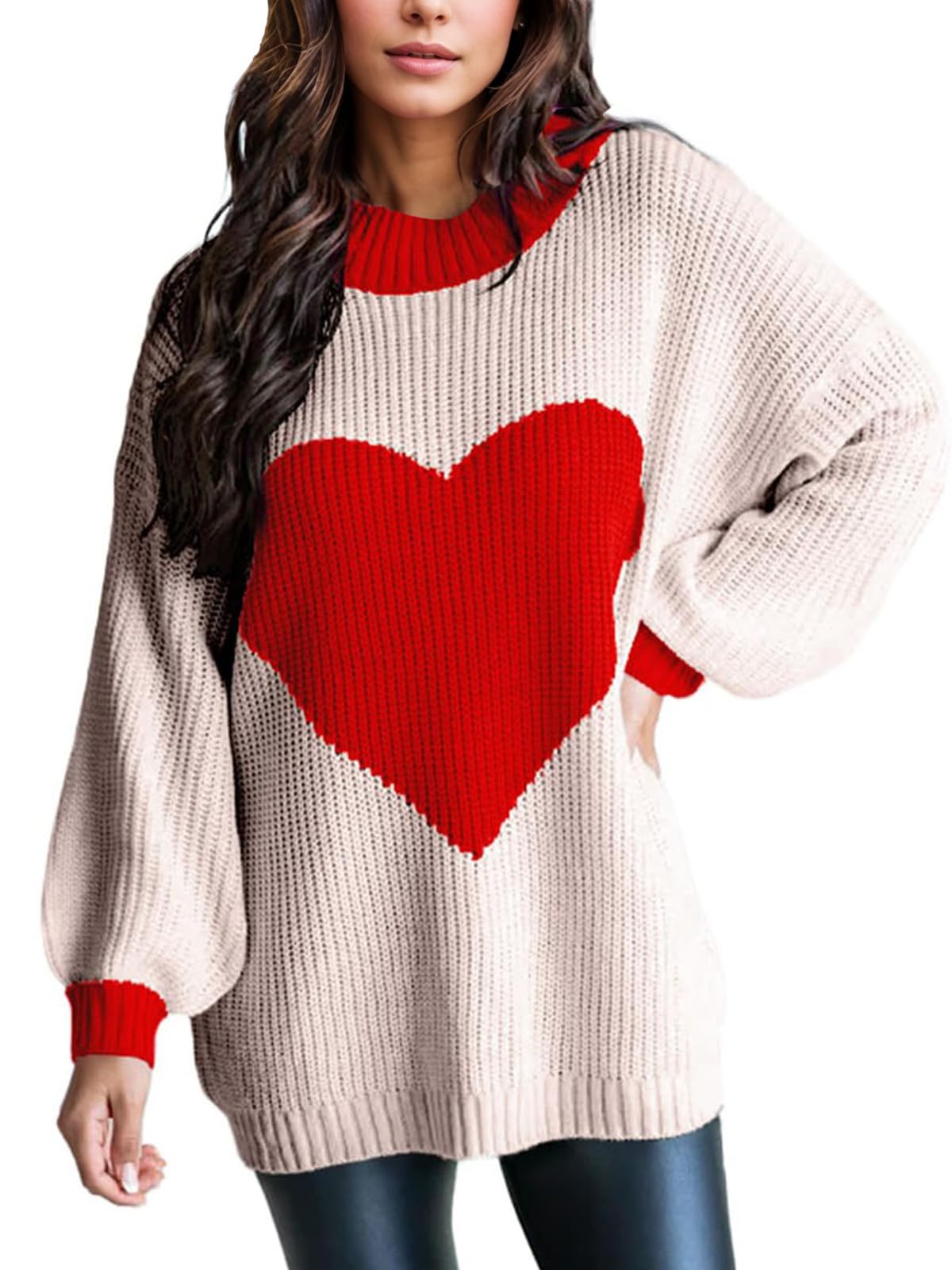 Valentine Sweater for Women Gifts for Her Batwing Sleeve Crewneck Cute Heart Oversized Sweater Womens Casual Pullover Tops