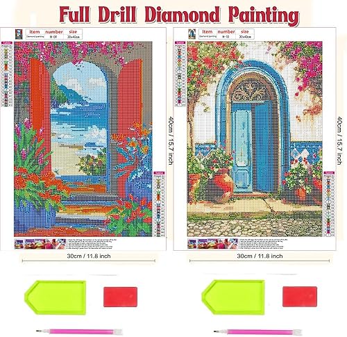 Miniatura 4 de LSIUHWUWI Kits de arte de diamantes para adultos, paquete de 2 unidades, 5D para puerta roja y puerta azul, kit de arte de diamantes para