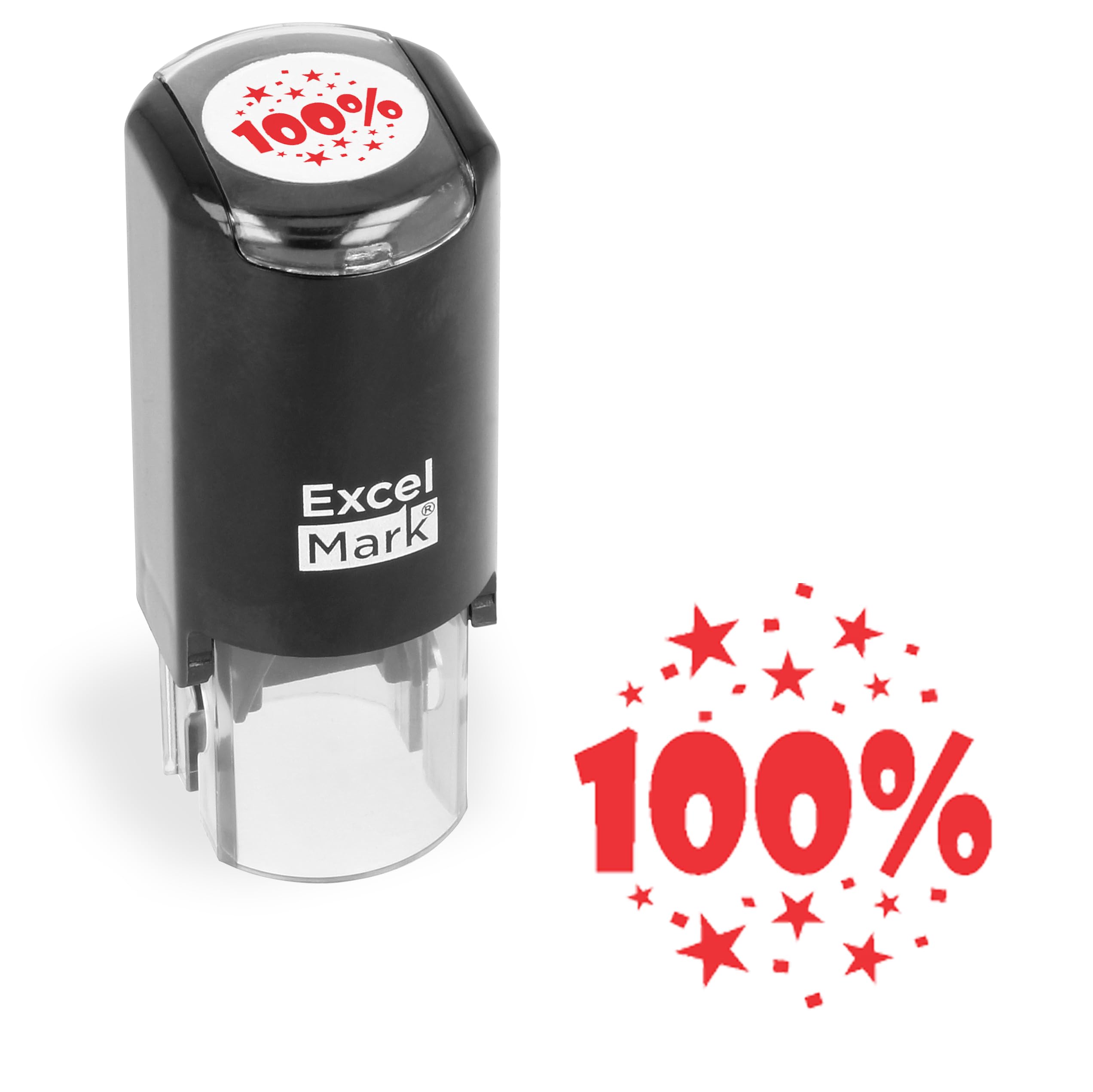 ExcelMark 100% - Self-Inking Round Teacher Stamp - Red Ink