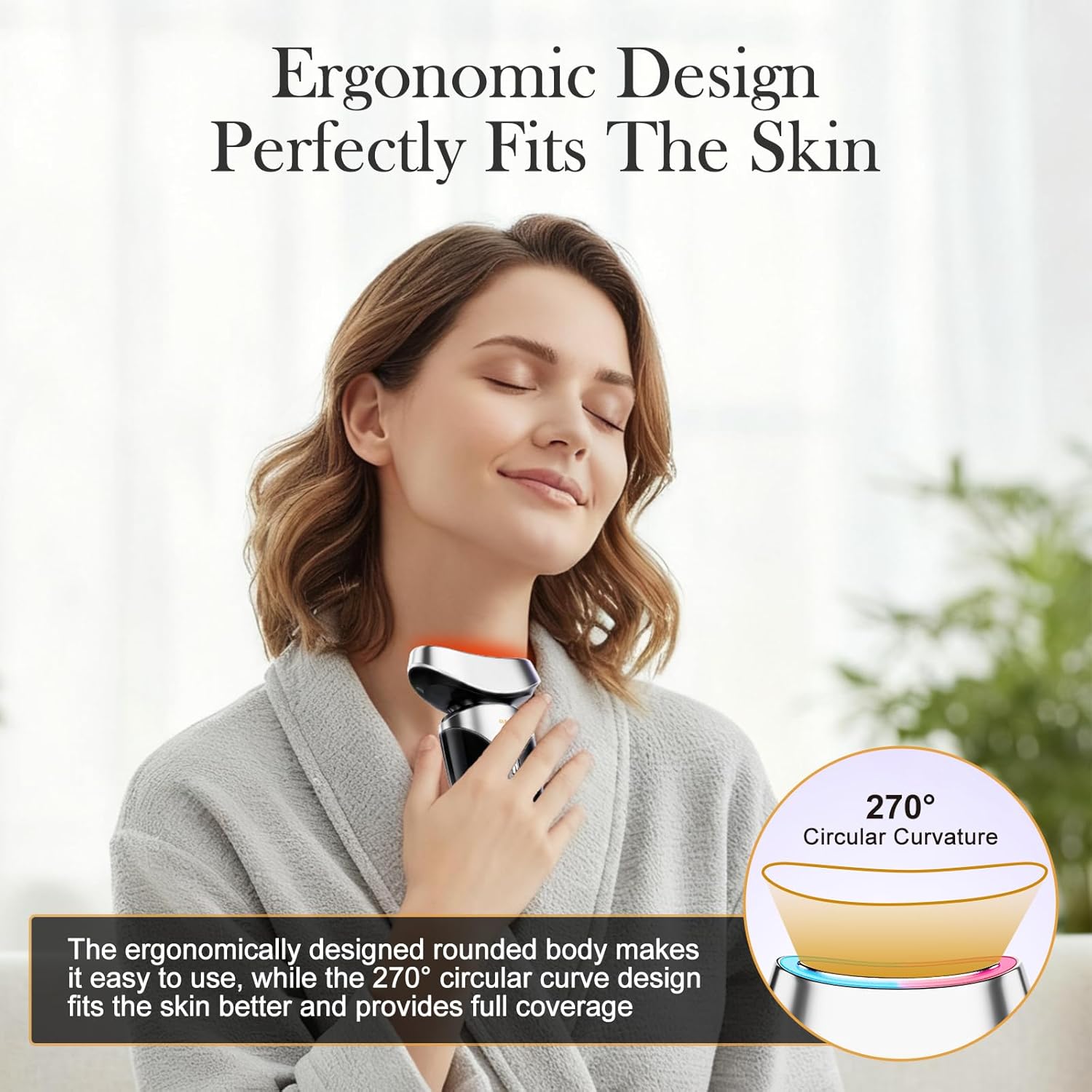 Red Light Beauty Device for Face and Neck, Based on High-end Red and Blue LED Light, Facial Cold and Hot, Vibration Technology, 3 Color Led Face and Neck Beauty Device for Home Use, Jet-Black