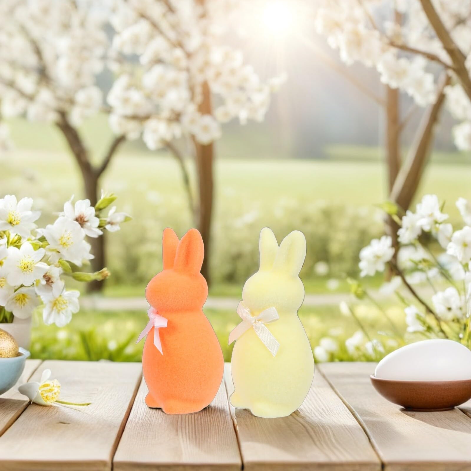 VALICLUD 5pcs Figurines de Lapins de Pâques Floqués en Écume Base Stable et Faciles à Déplacer pour Décorations de Table Printemps et Bureaux