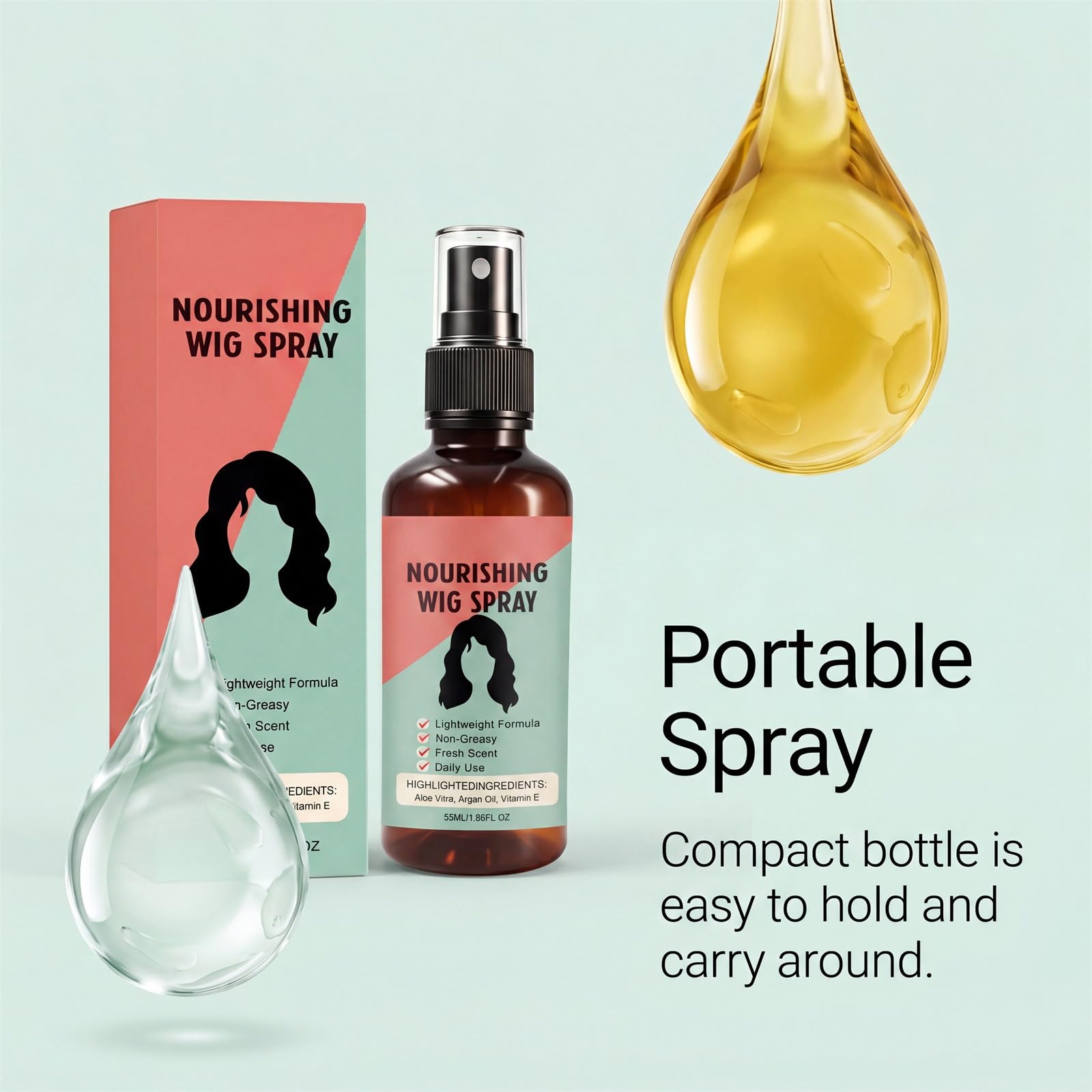Leichtes, pflegendes Perückenspray (ohne Ausspülen), Leave-in-Conditioner-Spray für Perücken, Anti-Frizz-Formel (nicht fettend), 55 ml für die tägliche Pflege von Kunsthaarperücken. (8pcs)