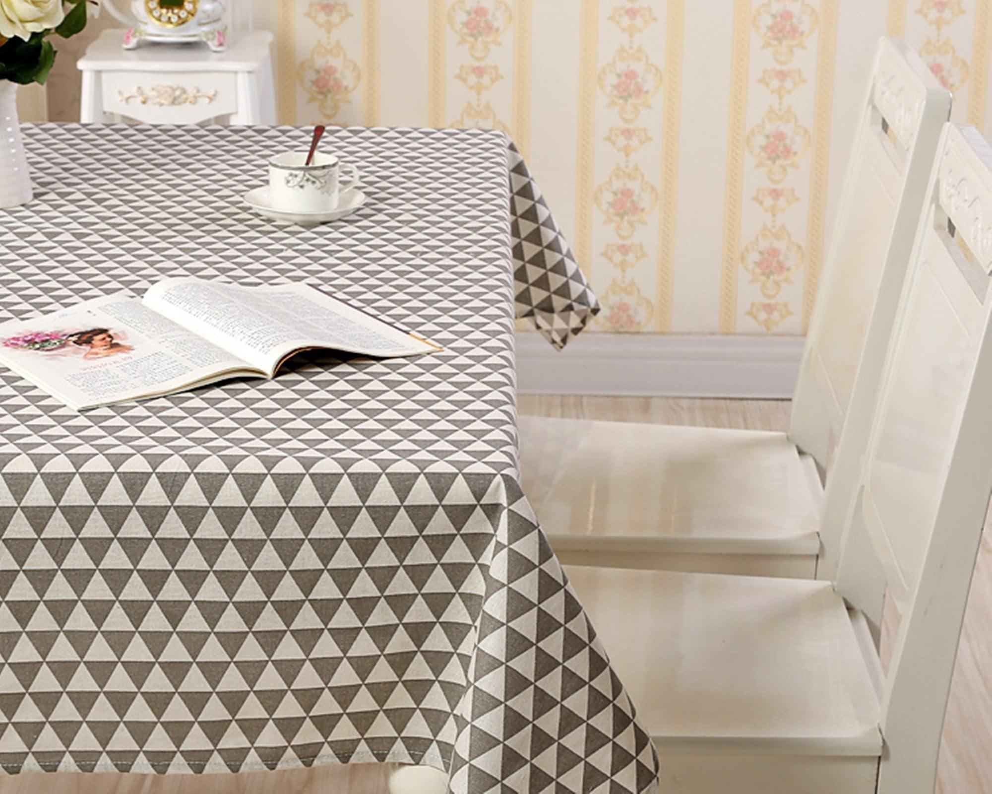 Tovaglia Cotone Rettangolare, Tovaglia per Comunione Grigio Triangolo Copritavolo 140X180CM per Soggiorno Cucina