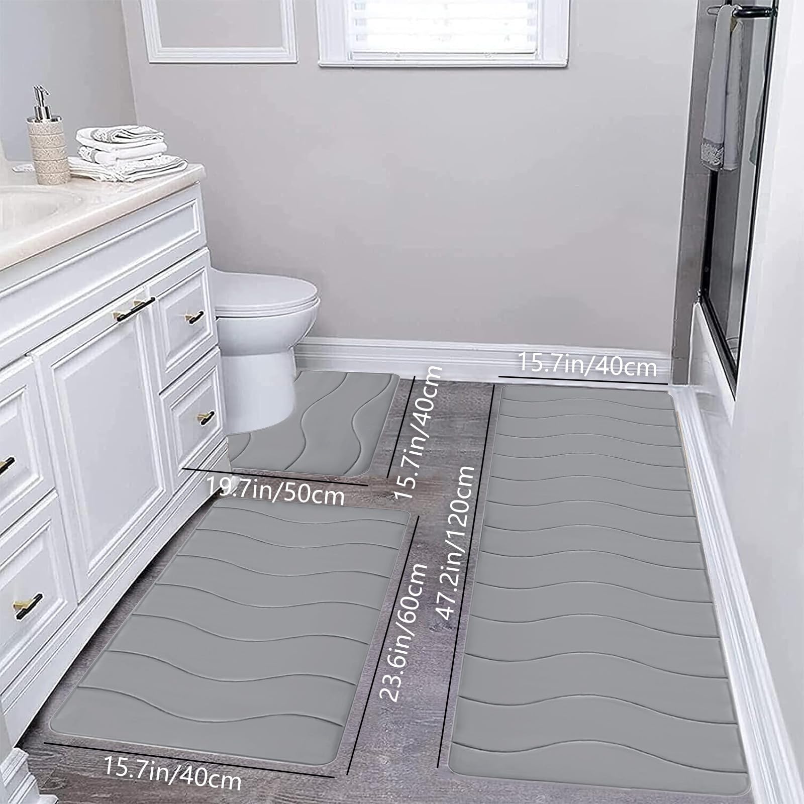 3-Piece Foam Bath Mat Set Soft Water Absorbent Bathroom Rugs Non-Slip Machine Washable Comfortable Thick Ideal for Home