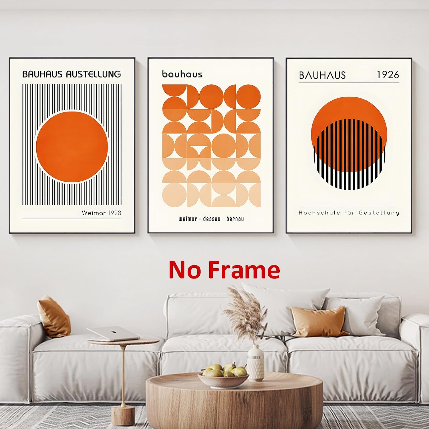 Bauhaus Orange Poster - Boho Line Art Print Mid Century Modern Wall Art Abstract Geometric Prints Pictures for Bedroom - 16x24inx3 Frameless