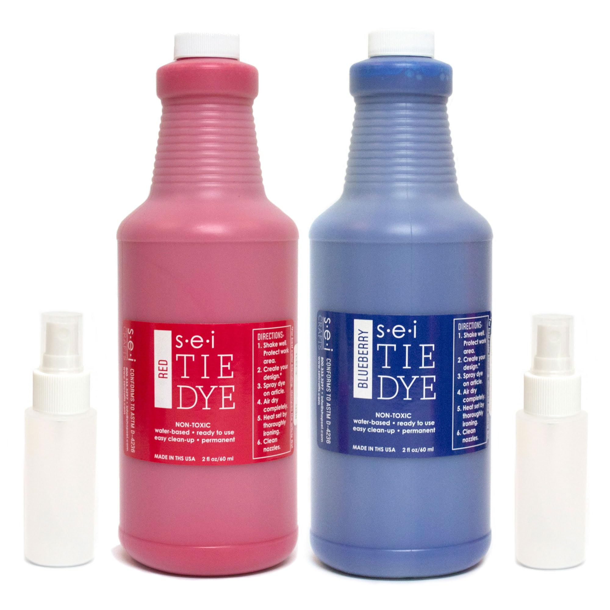 S.E.I Red and Blueberry Tie Dye Kits for Large Groups, Fabric Paint for Big Projects and Fun Activities, 2-Pack Quart Bottles – 32 oz Each
