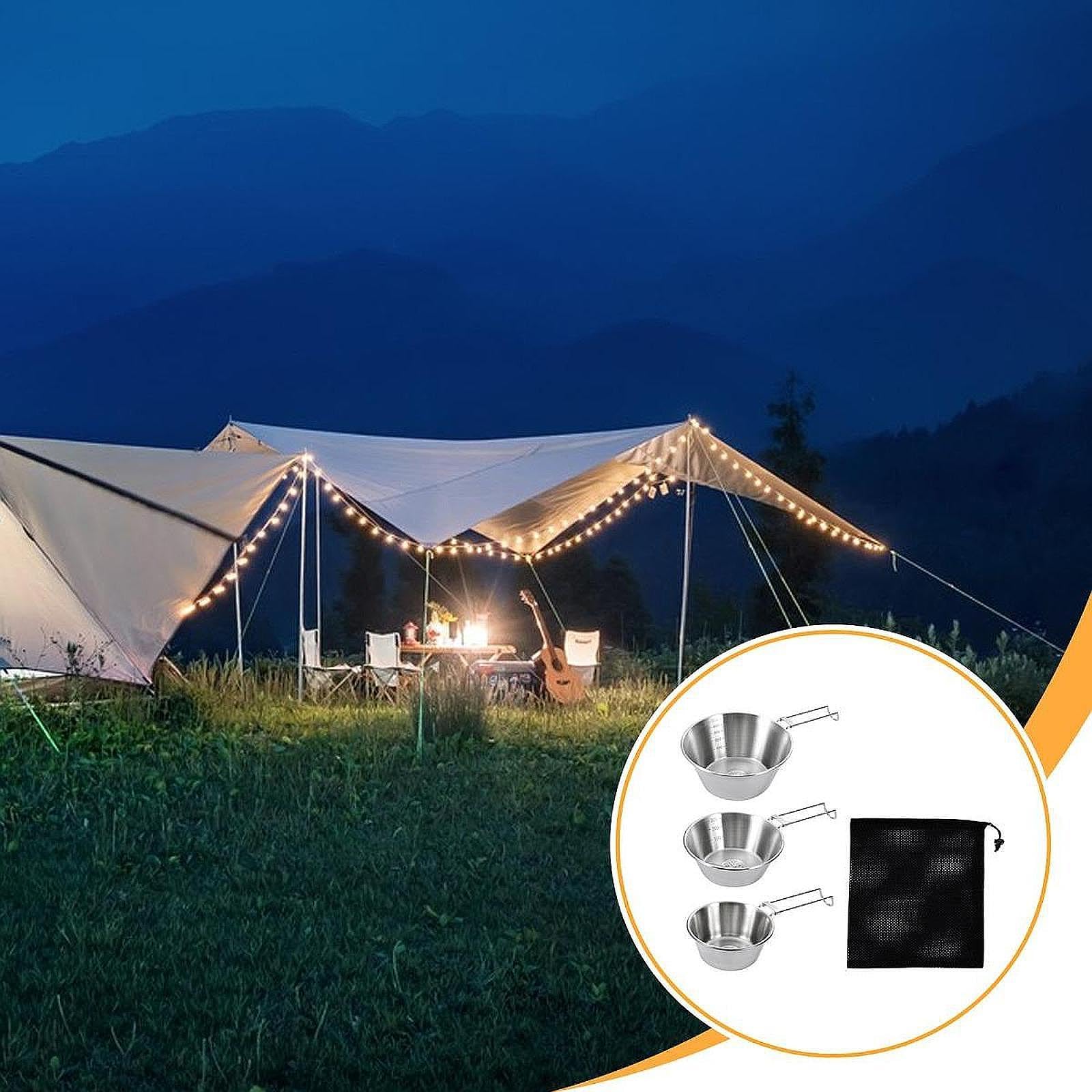 jojomis 3 Pieces Camping Bowls Set Cups 304 Stainless Steel Sturdy Camping Tableware for Kitchen Travel BBQ Hiking- Folding Handle