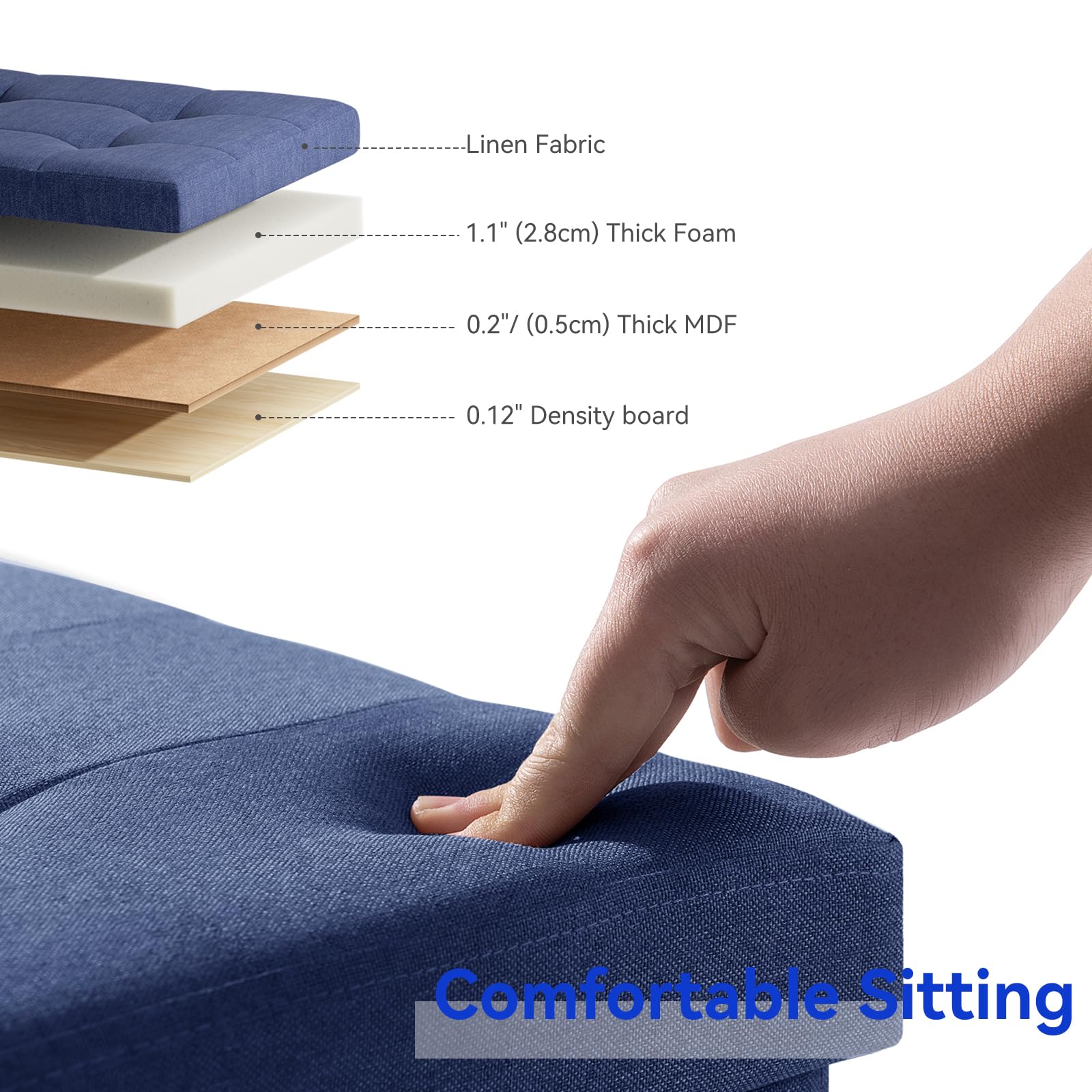 BRIAN & DANY Pouf Contenitore Rettangolare, Panca Con Gambe, Sgabello, Cassapanca da Interno, Baule, Blu, 76 x 38 x 38 cm