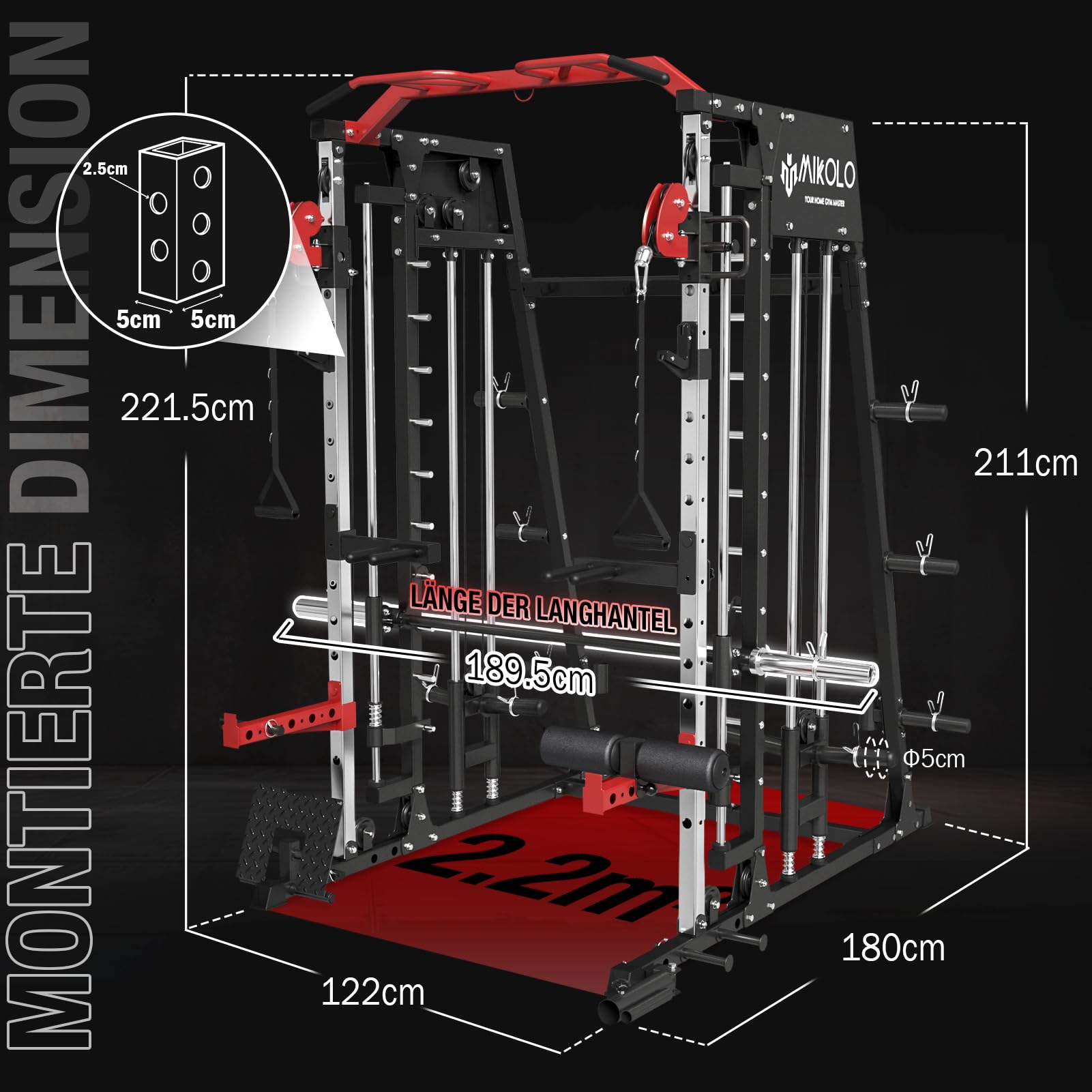 Smith Machine, Multipresse Power Rack mit Cabel Crossover Maschine, Power Cage mit 1000kg maximaler Belastung