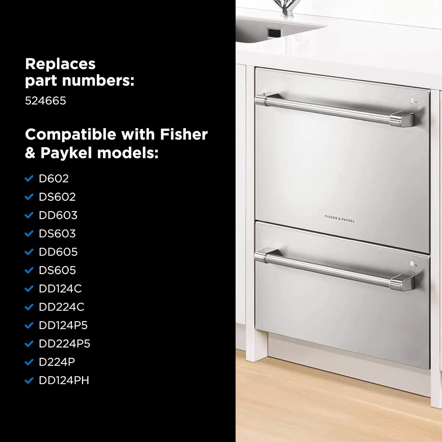 Dishwasher Base Rack with Folding Tines for Fisher & Paykel DishDrawer Dishwashers - 524665 Dishwasher Rack Replacement Part for Models D602, DS602, DD603, DS603, DD605, DS605, DD124C, DD224C