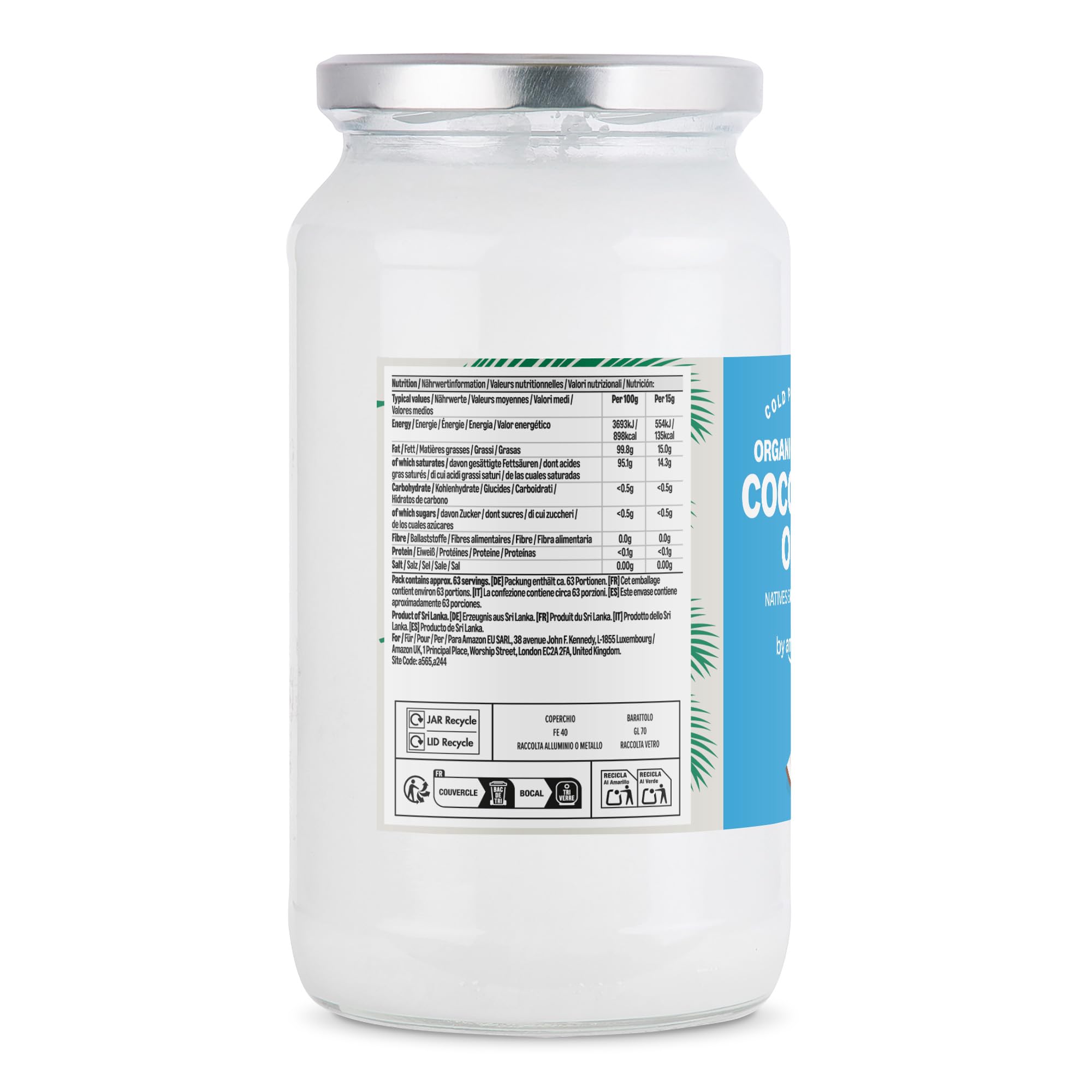 Aceite de coco virgen ecológico by Amazon, 950 ml