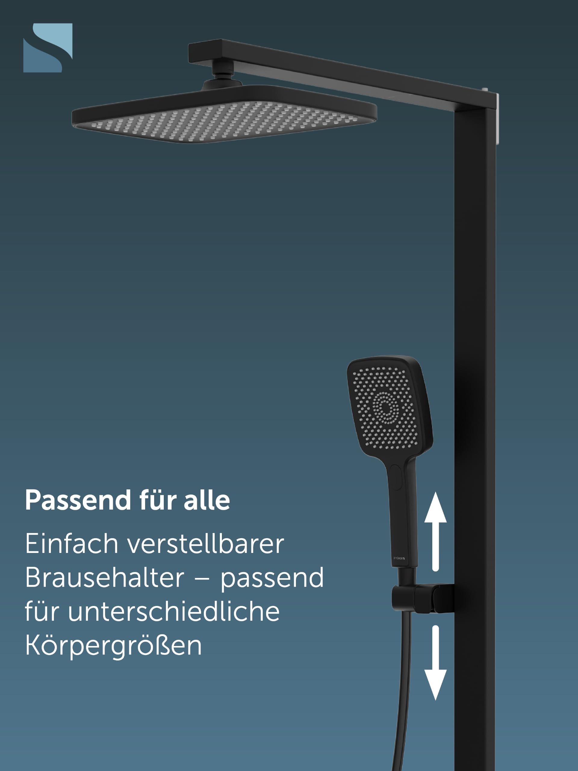 Schütte HAWAII Duschsystem mit Thermostat und Glasablage, Duschset mit 30x20cm Kopfbrause, Regendusche mit Wandhalterung und Duschkopf, Duschpaneel Duschsäule, Schwarz