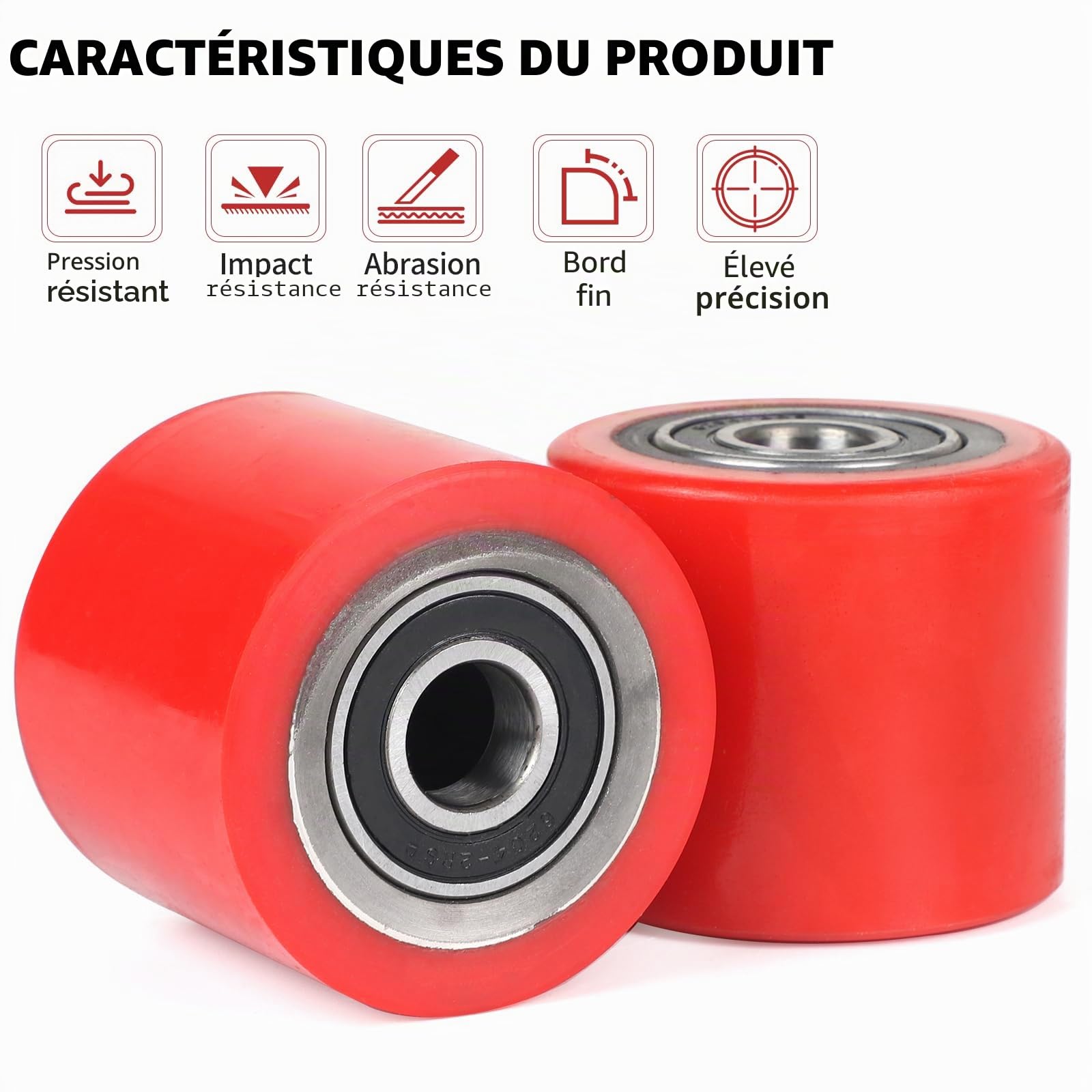SWAWIS Lot de 4 Roues de Transpalette Polyuréthane 80 x 70 mm, Axe 20mm Charge Maximale 600 kg Avec pour Transpalette Roulements à Billes