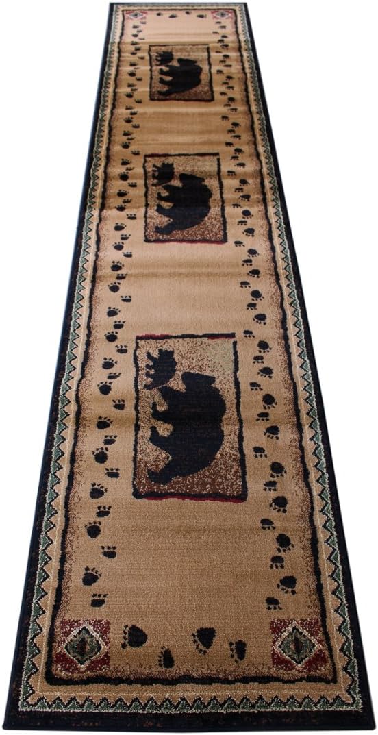 Cabin Lodge Long Runner Area Rug with Bear and Cub Image (2 Feet 4 Inch X 10 Feet 10 Inch) Runner