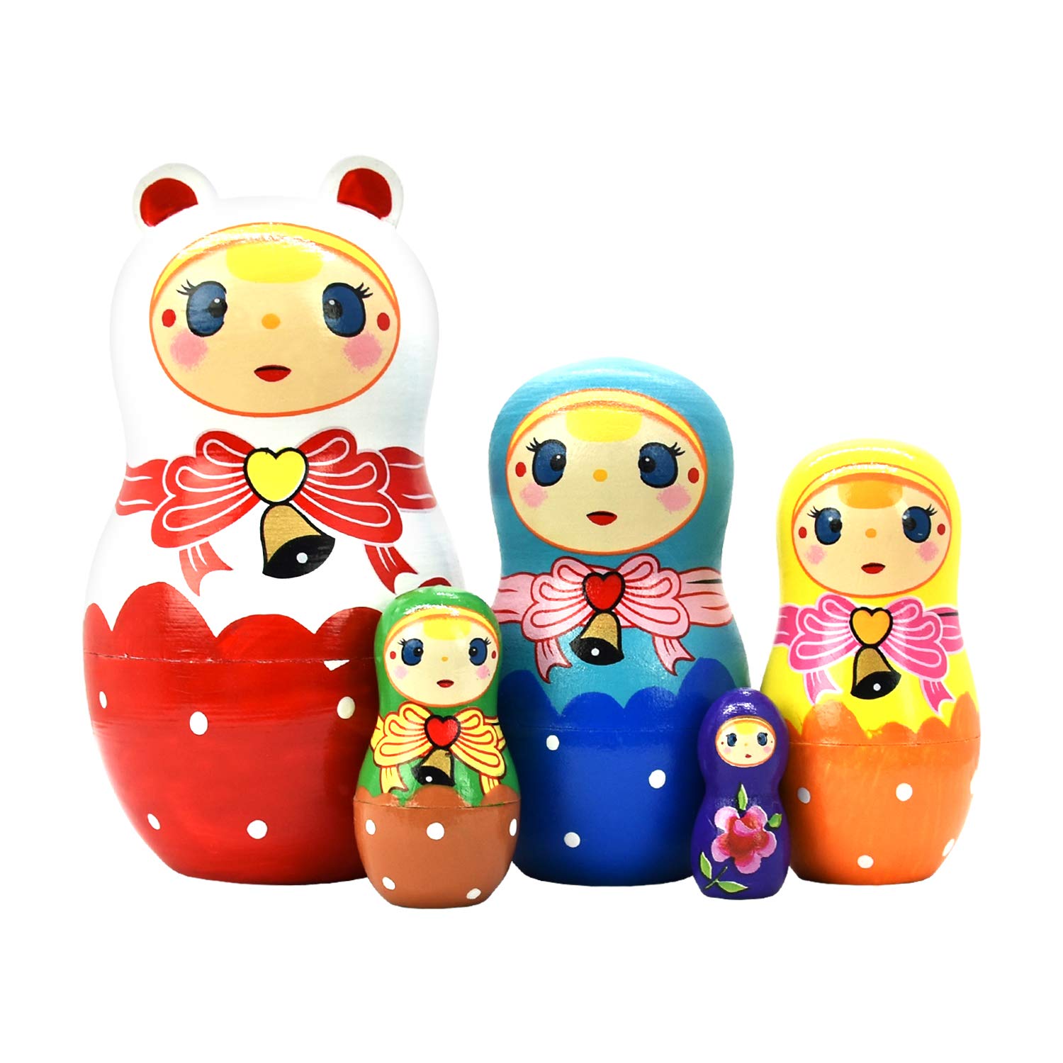 HYCLES Nesting Dolls Russian Matryoshka Wood Stacking Nested Set for Kids Handmade Toys for Children Kids Christmas Birthday Decoration Halloween Wishing Gift