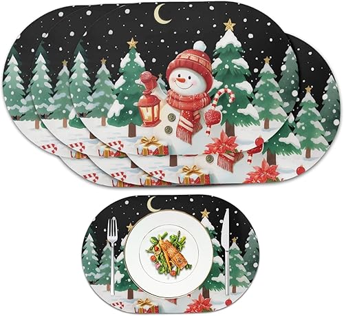 Miniatura 46 de Juego de 6 manteles individuales lavables para mesa de comedor, resistentes al calor, mesa de cocina, decoración del hogar, lavable, ovalada, de