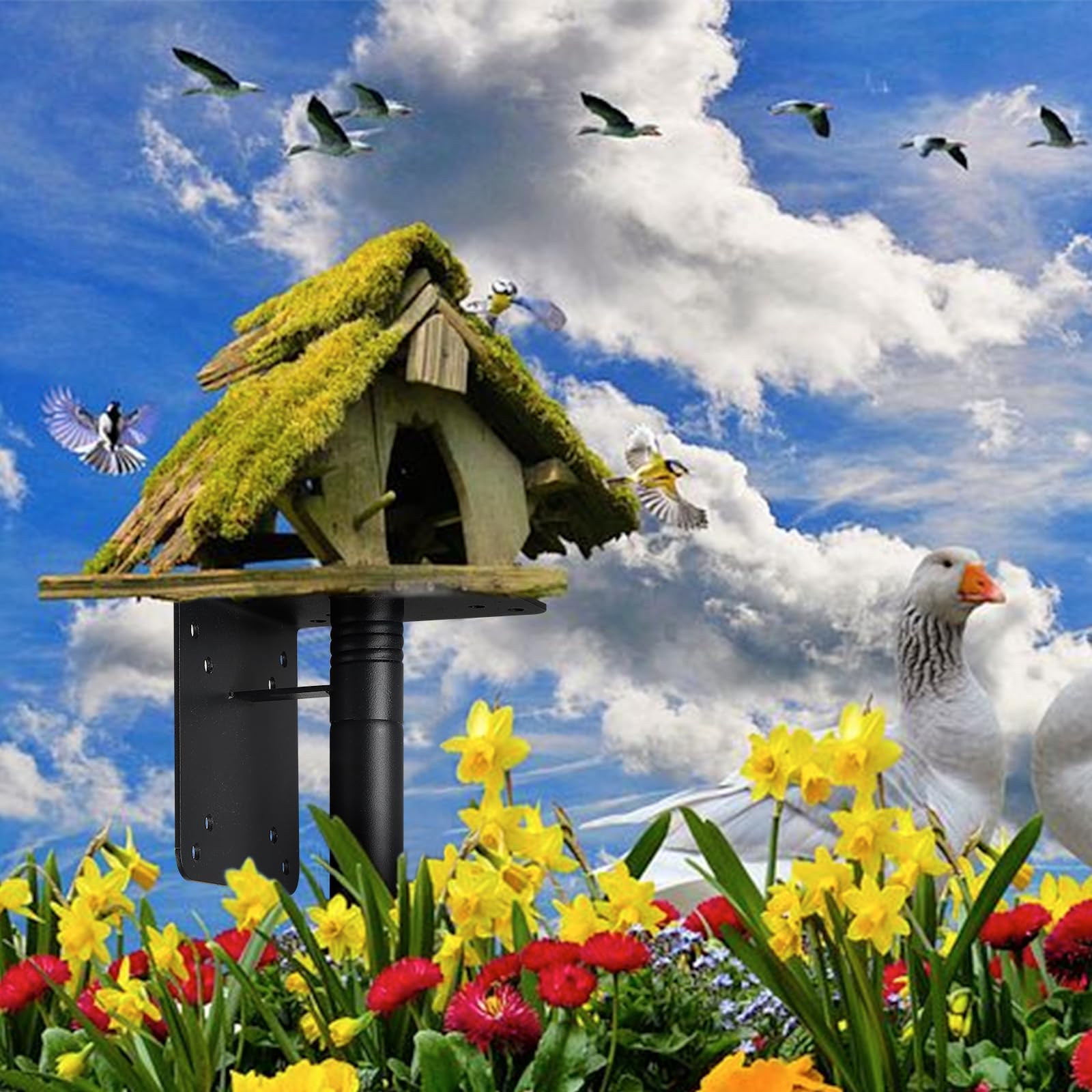 Support de mangeoire à oiseaux en métal - Réglable - 220 cm - Support pour mangeoire pour oiseaux - Pour jardin, balcon, extérieur, cour - Noir