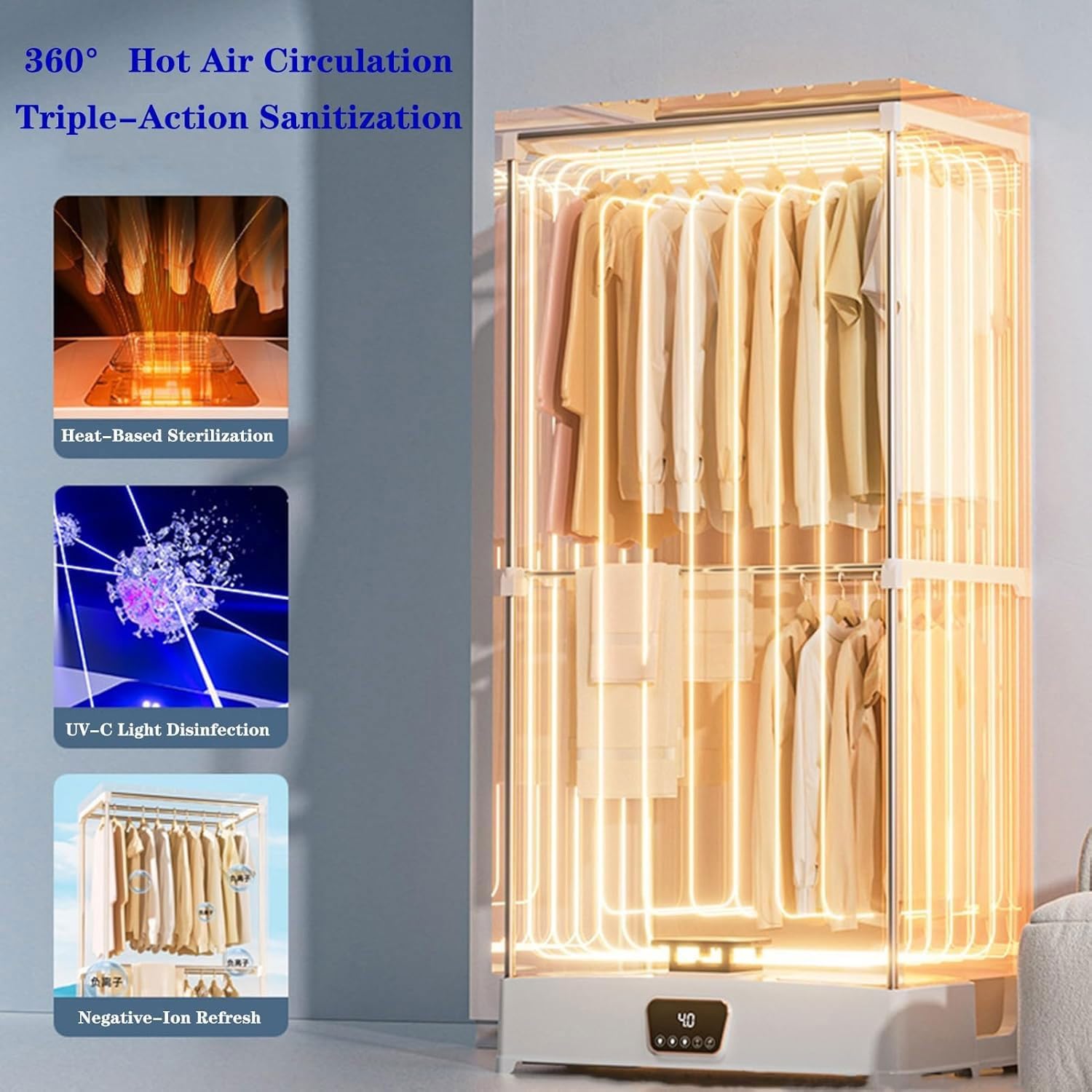 Asciugatrice elettrica compatta, Armadio a Vapore Pieghevole Portatile da 1500W con Touch Screen e Timer, Armadio per bucato di capacità 540L per Esigenze di Asciugatura Domestica e di Viaggio