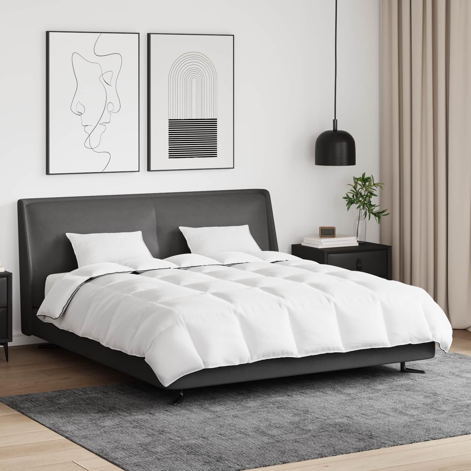 Winterbettdecke 200 x 220 cm mit 2 Kissen, Daunenfeder Steppbettdecke, Wärmende Bettwaren für den Winter, Weiß