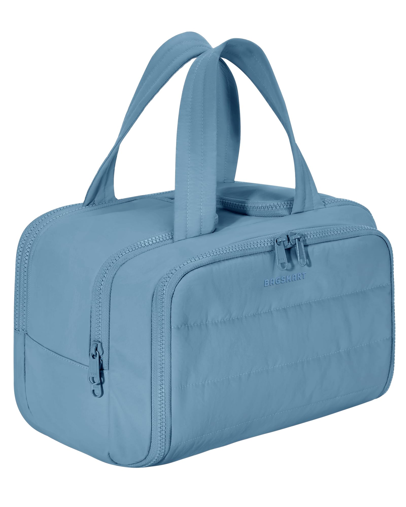 BAGSMART Travel Toiletry Bag, Puffy Toiletry Bag for Women, Wide-open toiletry bags for traveling, Large Travel Cosmetic Makeup Bag Organizer for Accessories,Toiletrie (Steel Blue) h-Steel Blue