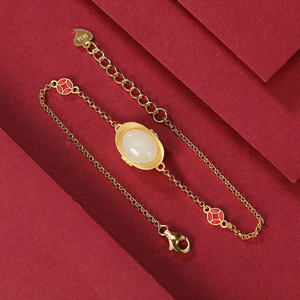 Girls Accessories Bracciale in Argento Sterling 925 Vintage per Donna Semplice Cloisonne Dorato Giada di lingotto Gioielli Classici Fascino Spiaggia Estiva Birthday Gift