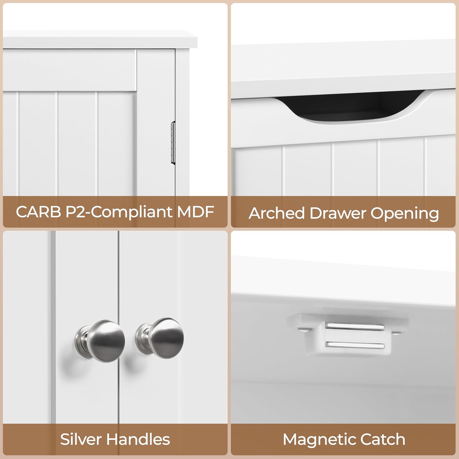 Yaheetech Wooden Bathroom Floor Cabinet, Side Storage Organizer Cabinet with 4 Drawers & Double Doors, Freestanding Entryway Storage Unit Console Table, Bathroom Furniture Home Decor, White